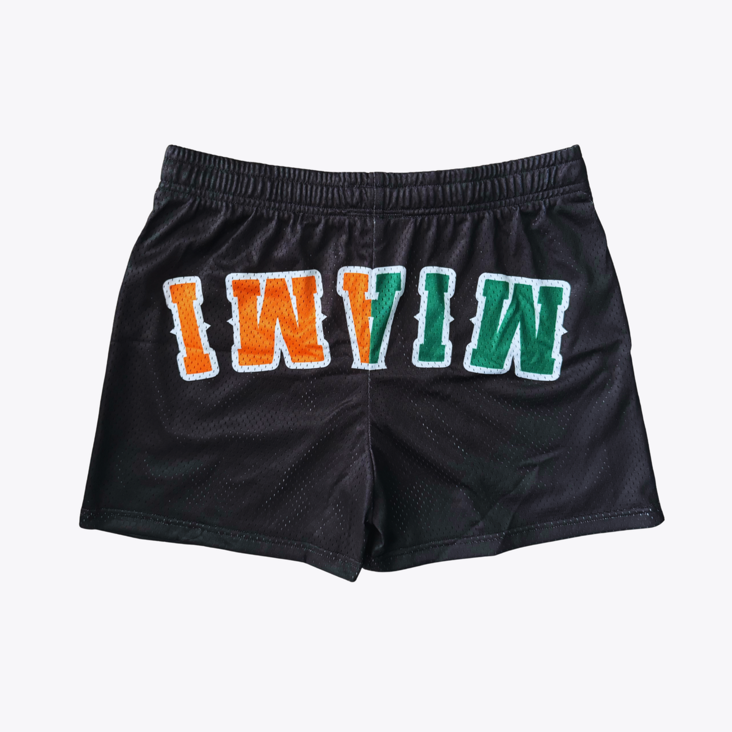 University of Miami Hurricanes (UM) Black Upside Down Women Mesh Shorts for gamedays and tailgates