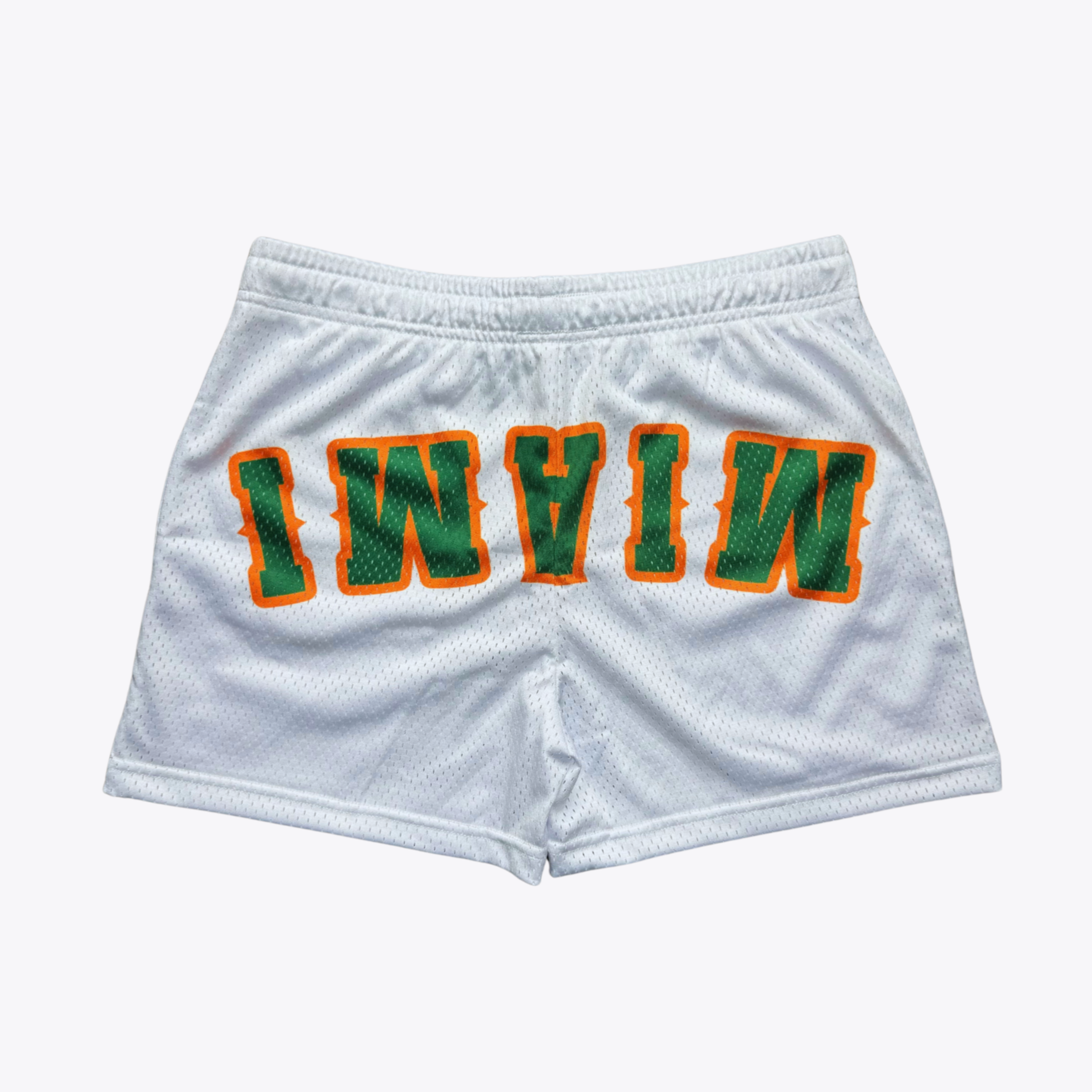 University of Miami Hurricanes (UM) White Upside Down Women Mesh Shorts for gamedays and tailgates