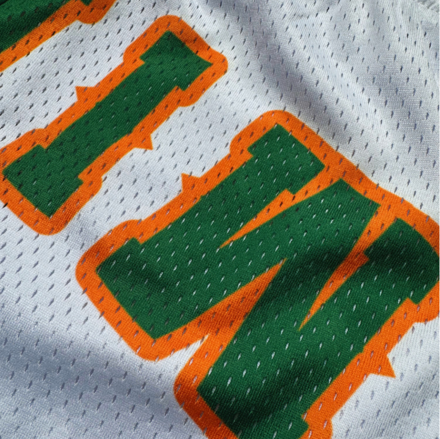 University of Miami Hurricanes (UM) White Upside Down Women Mesh Shorts for gamedays and tailgates