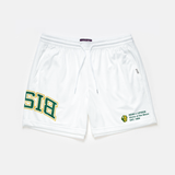 NDSU Bison Mesh Shorts in white, front view